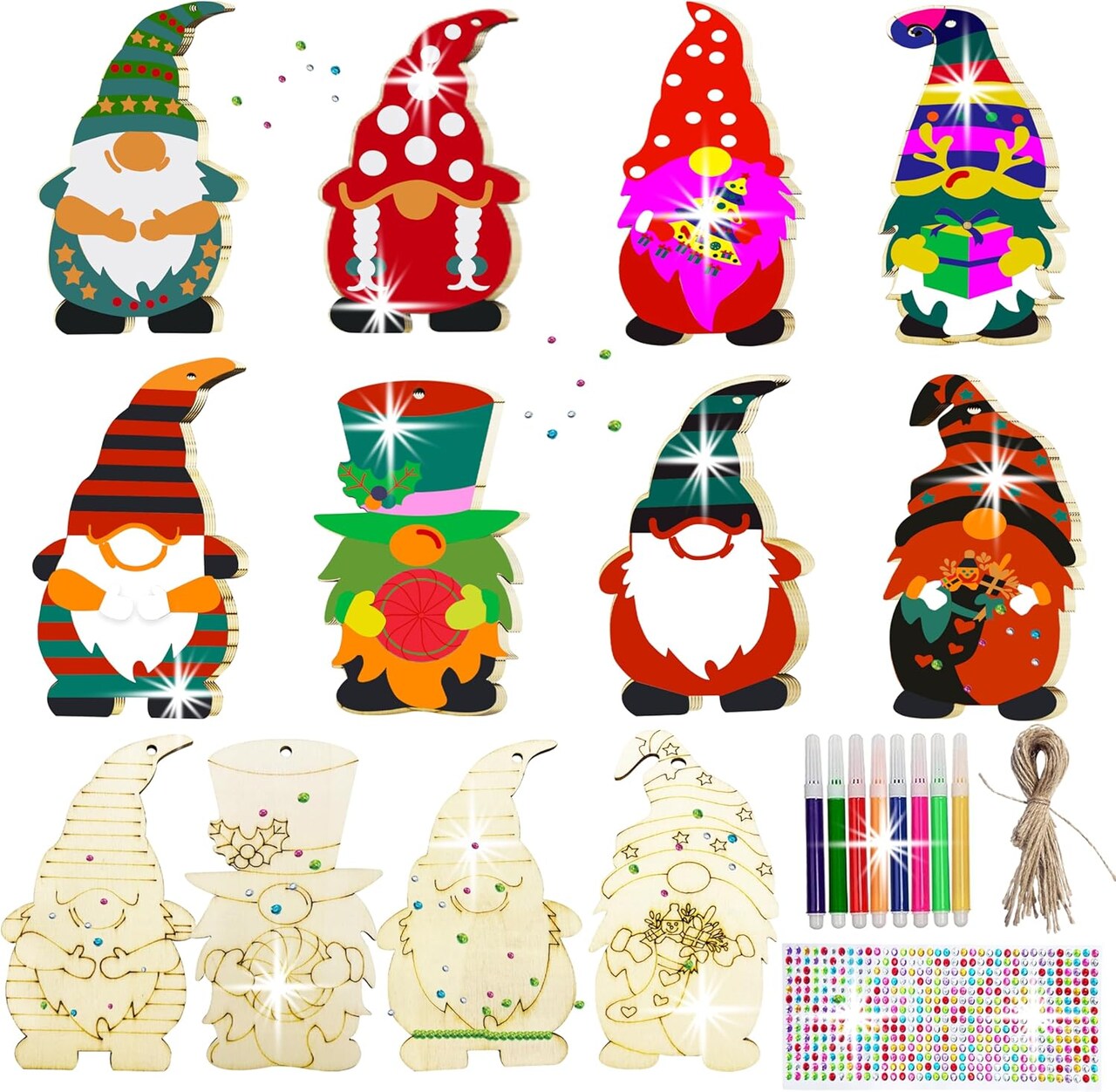 40PCS DIY Christmas Wooden Ornaments Unfinished Wood Slices to Paint with 8 Styles,Wooden Christmas Ornaments Crafts,DIY Santa Claus Christmas Tree Ornaments kit for Kids,DIY Christmas Tree Crafts